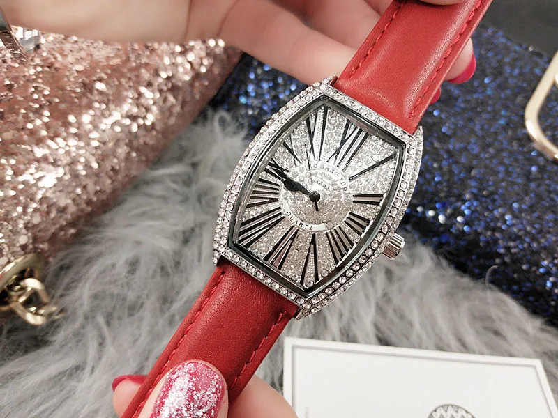 Роскошные Брендовые женские часы браслет Кристалл женские часы женские кожаные кварцевые женские часы наручные часы Montre Femme Reloj Mujer - Цвет: Dark Red