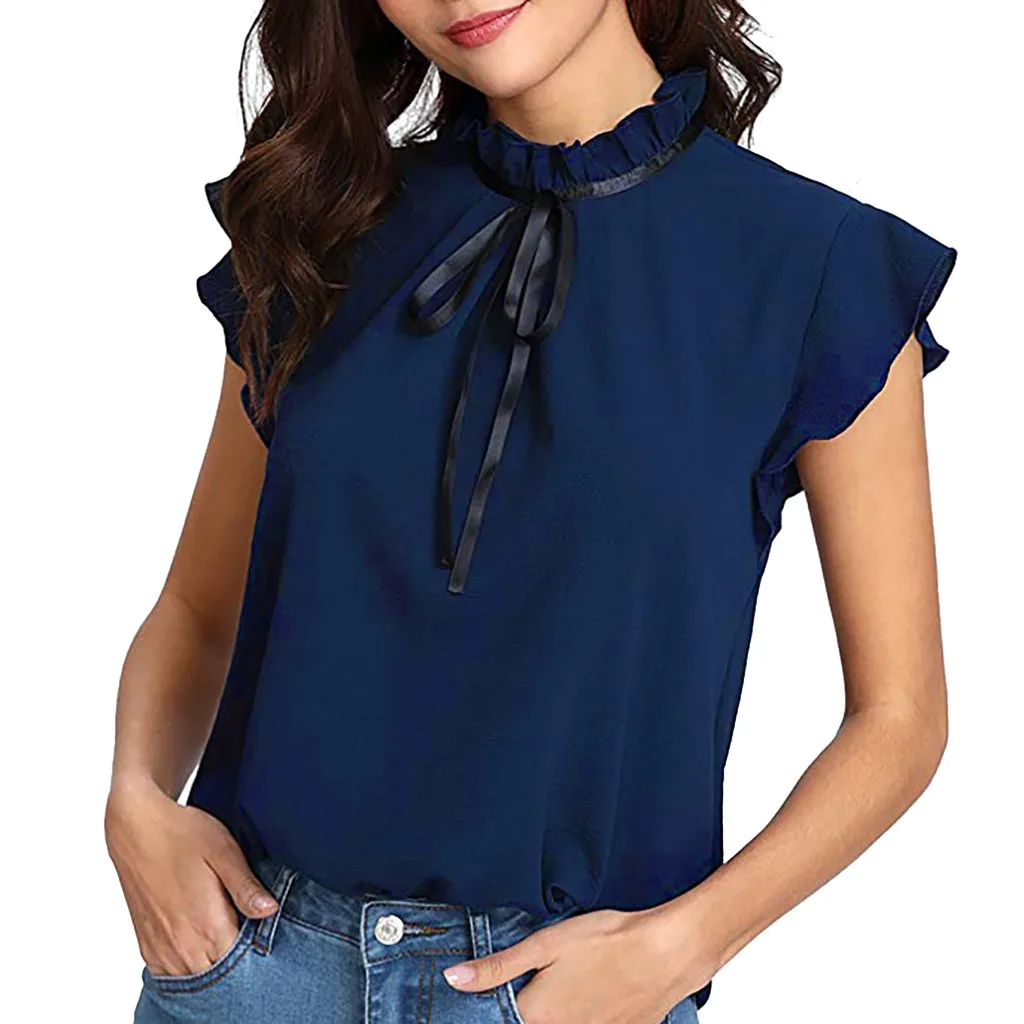 sleeveless bow tie blouse