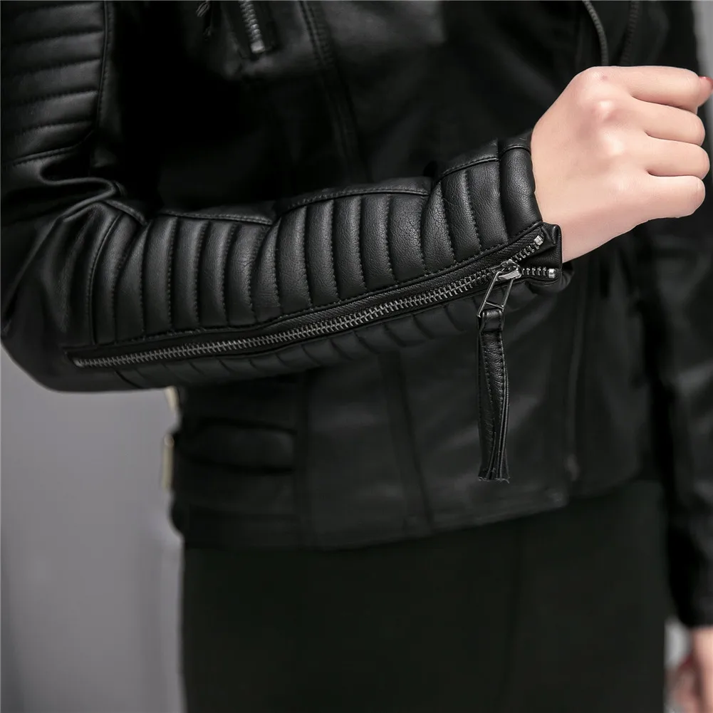 awesome  Fitaylor New 2020 Women Pu Leather Jacket Fashion Motorcycle Coat Female Rivet Long Sleeve Short De