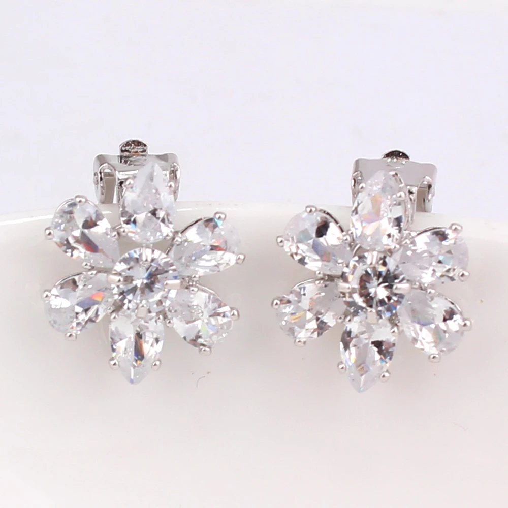 12 Colors AAA Cubic Zircon Tear Drop Geometric Clip on Earrings No Pierced Women Party Wedding Charm Ear Clip GRACE JUN ear clip earrings clip earrings ear clip ear accessories
