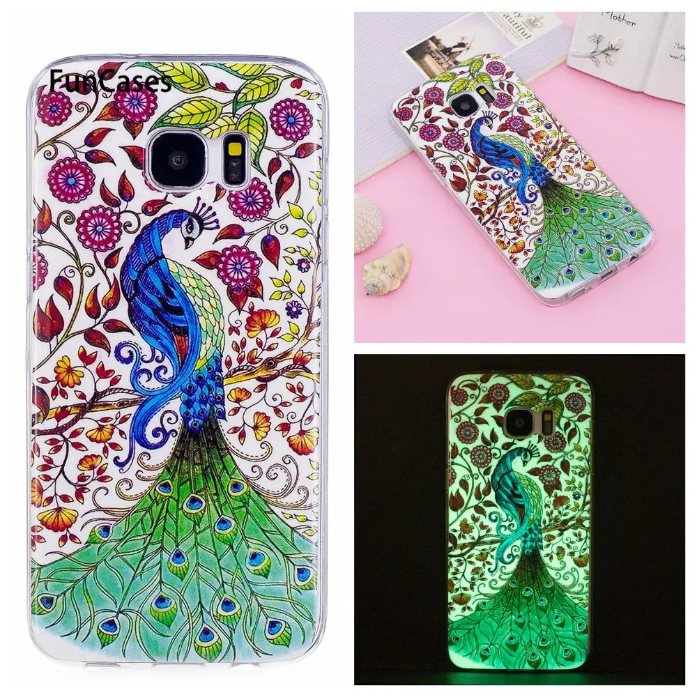Светящийся чехол для coque samsung Galaxy S7 Edge силиконовый S6 края Серебристые блеск