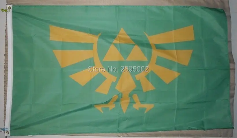 Legend of Zelda Triforce Green Flag Polyester grommets 3 x 5 Banner metal holes Flag-free shipping