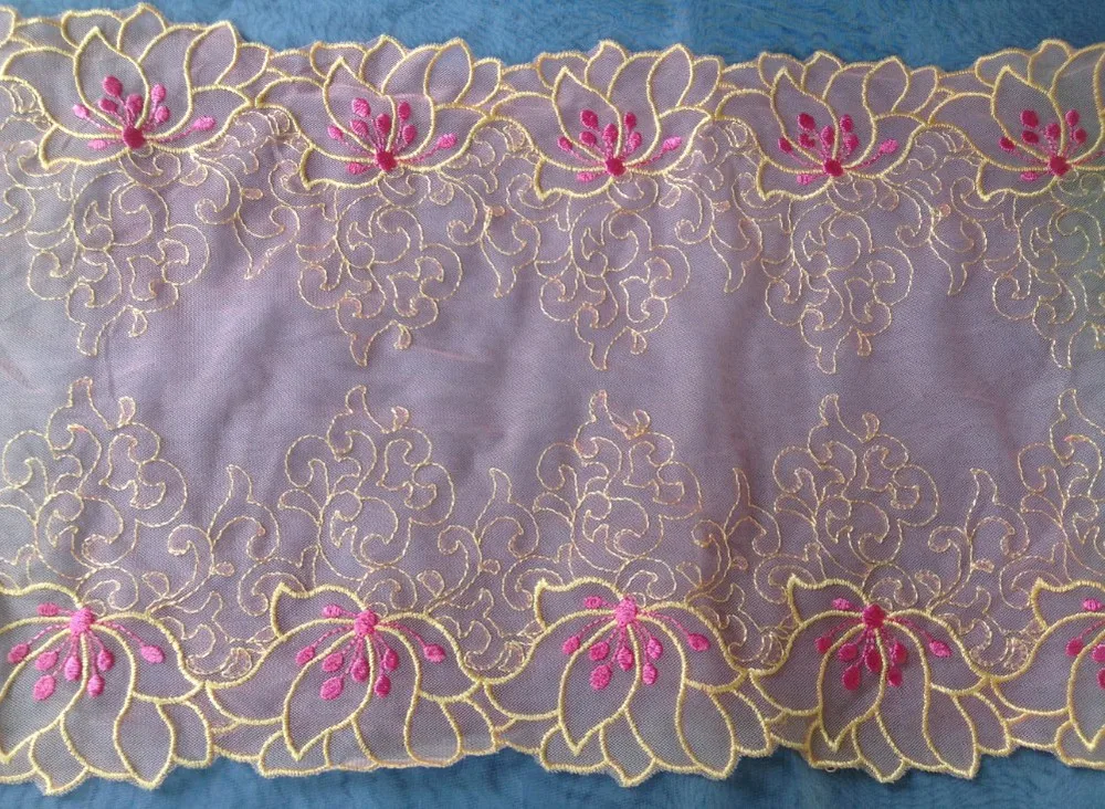 

FREE SHIPPING 23cm high quality exquisite net embroidery lace,pink lace trimming,soft net and luxurious embroidery,XERY13763