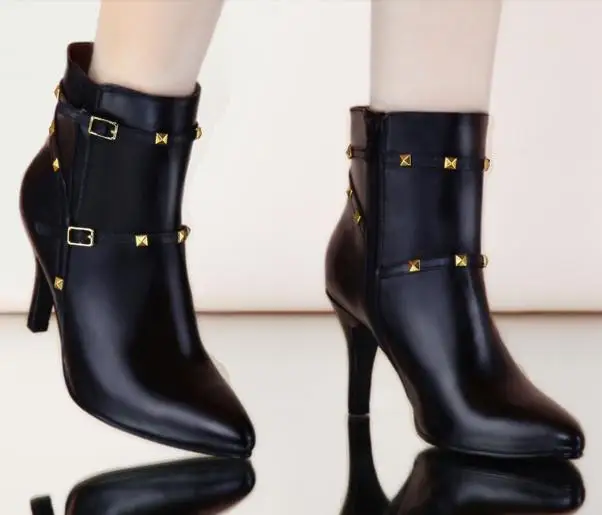 

Customize Small Size 30 31 32 33 41 Women Winter Short Boot Girl Pointed Toe Shoe Female Buckle Shoes Woman Thin High Heel Boots
