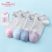 4 пары разных цветов, деревянная вышивка лошади из хлопка и бамбукового волокна, женские носки для девочек, короткие женские невидимые носки