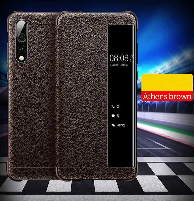 Smart Touch Window View Genuine Leather Flip Cover Case For Huawei P30 P20 lite Mate 9 10 20 Pro Phone Case For Huawei P10 Plus - Цвет: BROWN