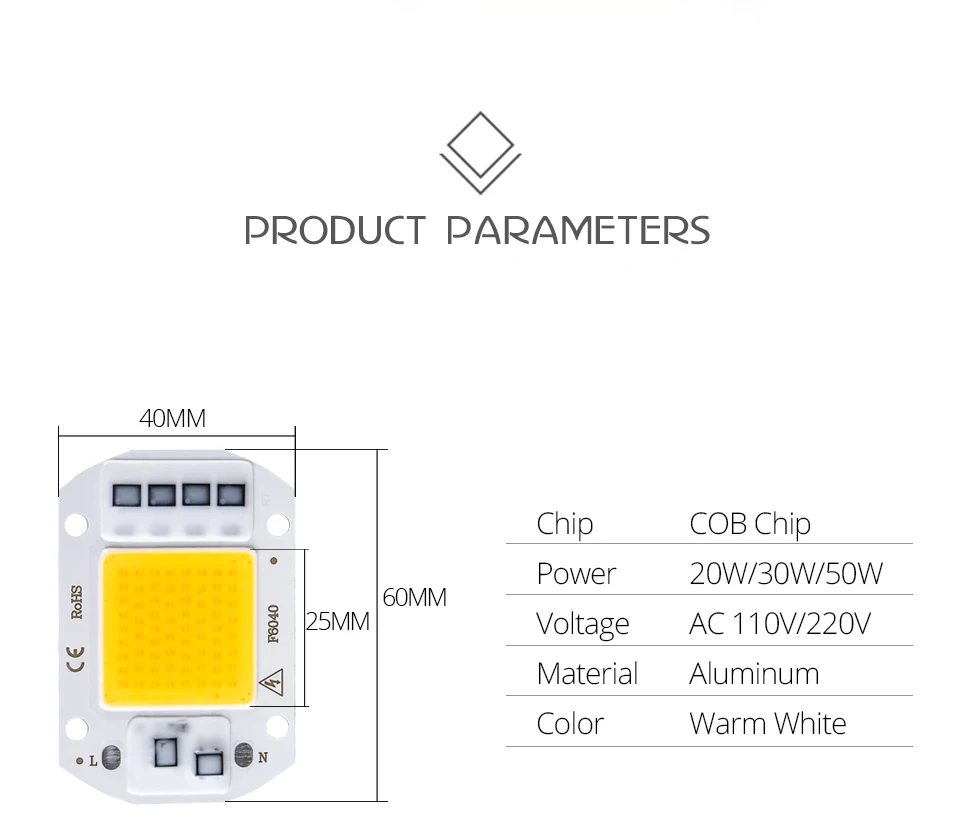 COB LED Chips Real Power 20W 30W 50W LED Lamp Bulb AC220V 240V 110V Spotlight IP65 Smart IC For DIY Outdoor LED Flood Light Chip (2)