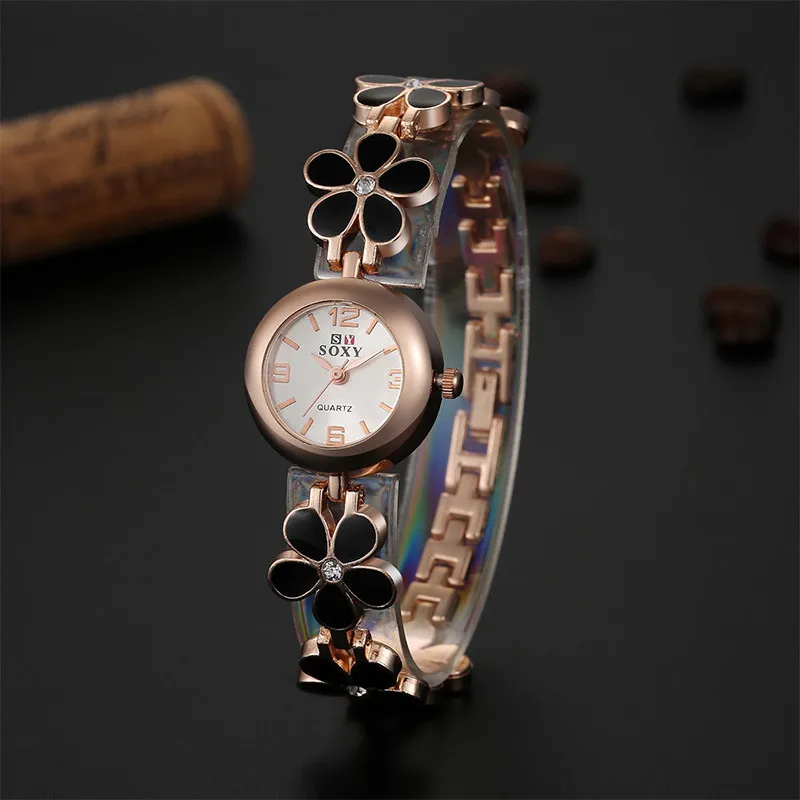 SOXY, роскошные брендовые часы, женские модные золотые часы, полностью стальные часы-браслет с цветами, женские часы, подарок для леди