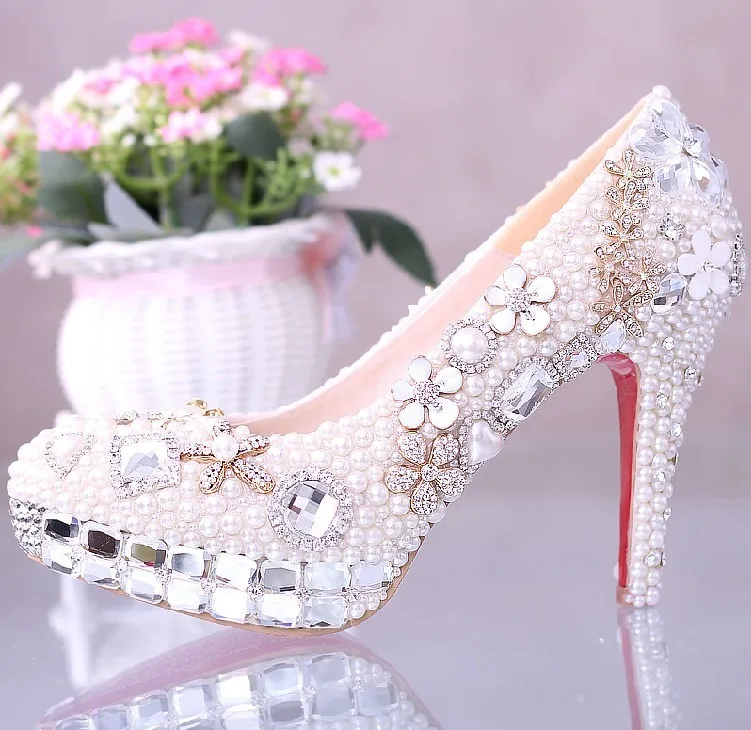 Новинка года; Роскошная модная свадебная обувь; туфли-лодочки со стразами на платформе и очень высоком каблуке; женская свадебная обувь; модельные туфли для невесты
