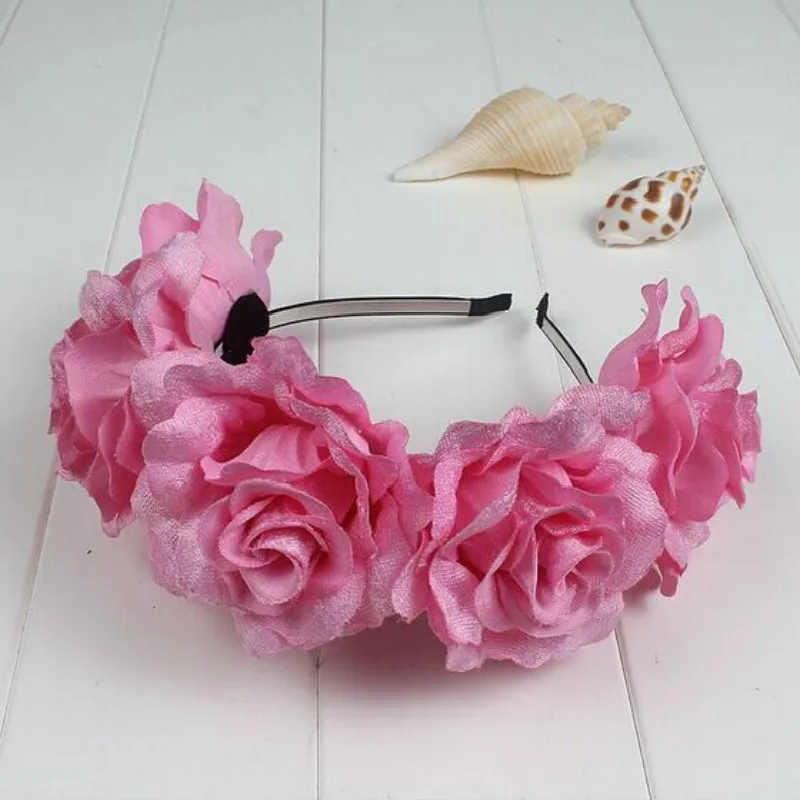 head scarves for women Purple Black Pink Fake Silk Flower Rose Hair Accessories Artificial flowers Hair Bands Beach Wedding Bridal Floral Hair Clip elastic headbands for women