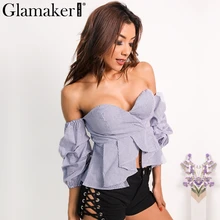 Glamaker Sexy off bahu ruffle blouse kemeja Kebugaran elegan backless blouse blusas Musim Semi slim pantai wanita tops