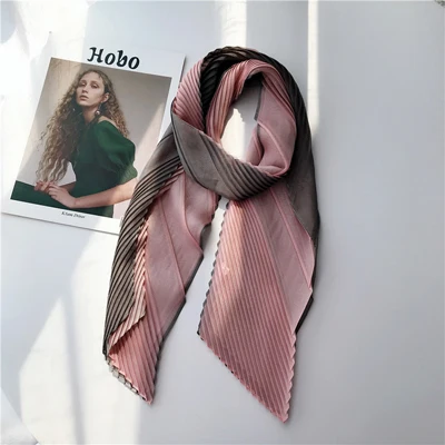 Luna& Dolphin женский шарф со складками 150*17 см, шифоновые шелковые шарфы в Корейском стиле, фиолетовые повязки на голову, бандана, квадратный шарф - Цвет: pink grey