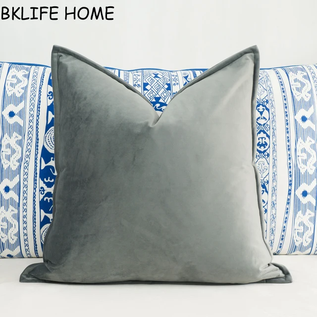 Soft Smoky Gray Velvet Cushion Cover Hemming Envelope Pillowcase