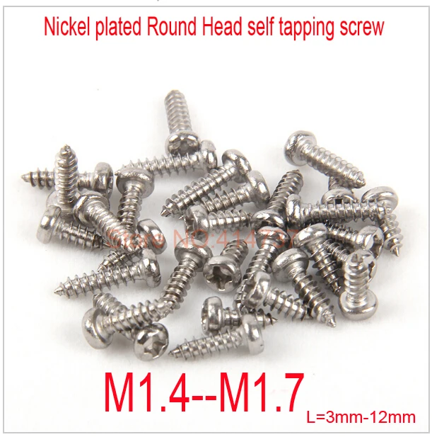 

1000 Pcs/Lot M1.4/M1.6/M1.7 Nickel plated or Steel With Black Round Head micro electronic phillip countersunk self tapping screw