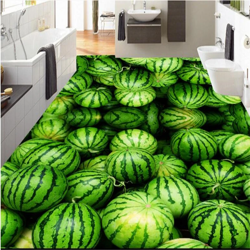 

beibehang HD watermelon fruit kitchen 3D three - dimensional painting floor custom floor waterproof non - woven wallpaper