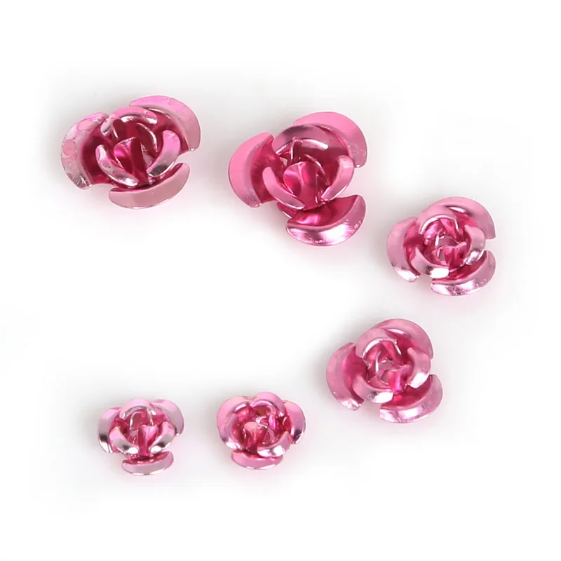 100PCS 4/5/6mm 3D Mini Artificial Aluminum Rose Flowers Head For Wedding Decoration Art Craft DIY Party Home Decorative Supplies