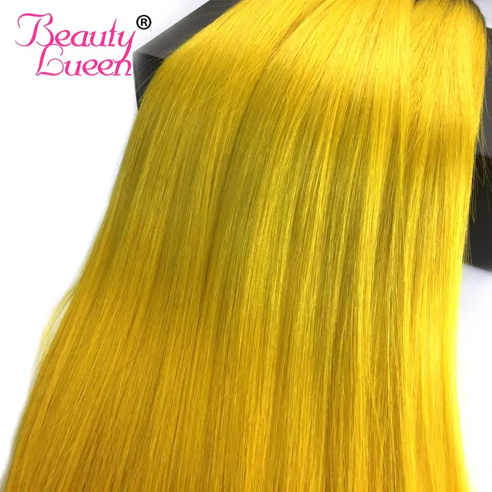 1B желтый Омбре бразильские прямые волосы плетение 3 пряди с закрытием Remy человеческие волосы пряди с закрытием шнурка перуанские