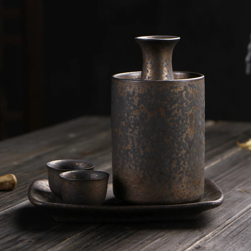 Vintage Ceramic Wine Ware Set Sake Cup Flagon Warm Wine Holder Tray / Liquor Pot Bottle Teacup Tea Tray Drinkware Teaware Decor