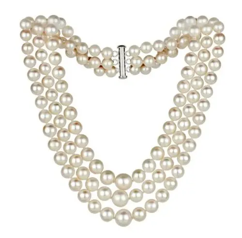 

Jew3116 triple strands 8-9mm south seas white pearl necklace