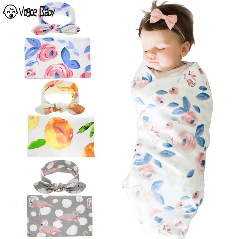 

2Pcs/Set Newborn Infant Kids Baby Blanket Cotton Baby Sleeping Muslin Swaddle Muslin Swaddle Wrap Headband Muselina Bebe Algodon