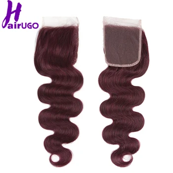 HairUGo Malaysian Body Wave Hair Bundles With Closure 99J Burgundy Ombre Human Hair Bundles With Closure Non Remy Hair Weaving 4