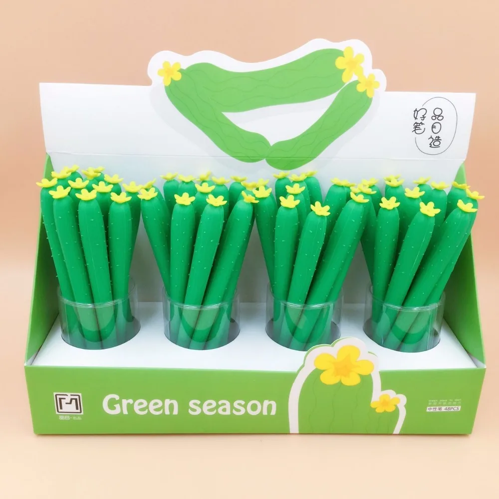 

48pcs/lot Stationery fashion creative novel unisex cartoon cucumber style slica gel pen black ink 0.5mm
