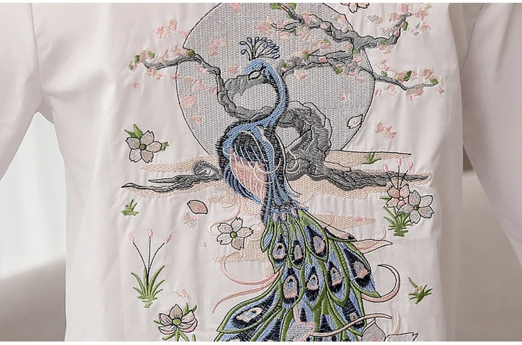 Nova chegada feminina pavão pêssego flor bordado
