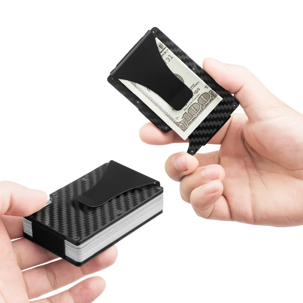 Carbon fiber wallet aerospacestrong aluminium clip elastic band hold