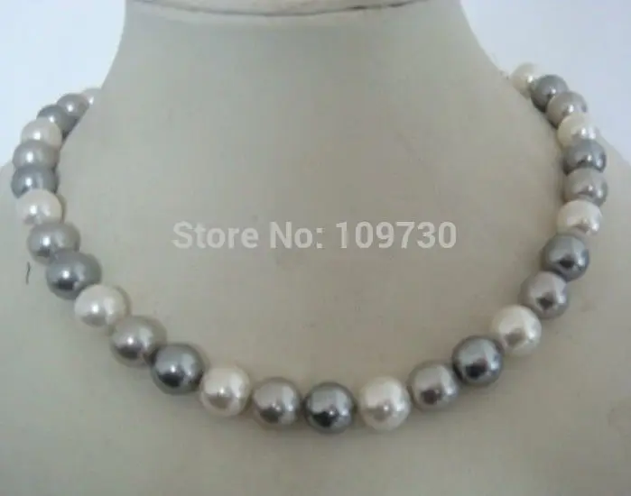 

Jewelr 003852 10-11mm south sea black white gray pearl necklace 14KGP