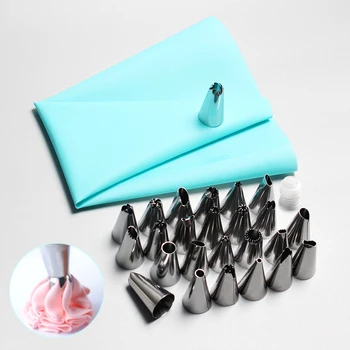 

26 Pcs/Set Silicone Icing Piping Cream Reusable Pastry Bag+24 Stainless Steel Nozzle Set DIY Cake Decorating Tips