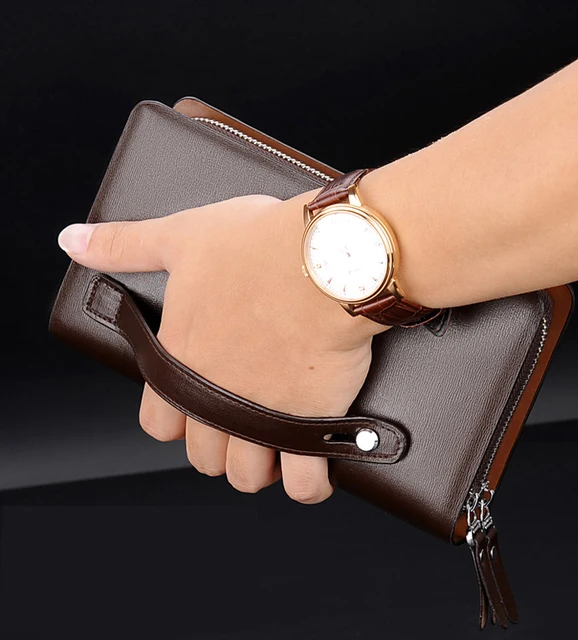 KANGAROO Luxury Brand Men Clutch Bag Leather Long Purse Password Money Bag  Business wristlet Phone Wallet Male Casual Handy Bags