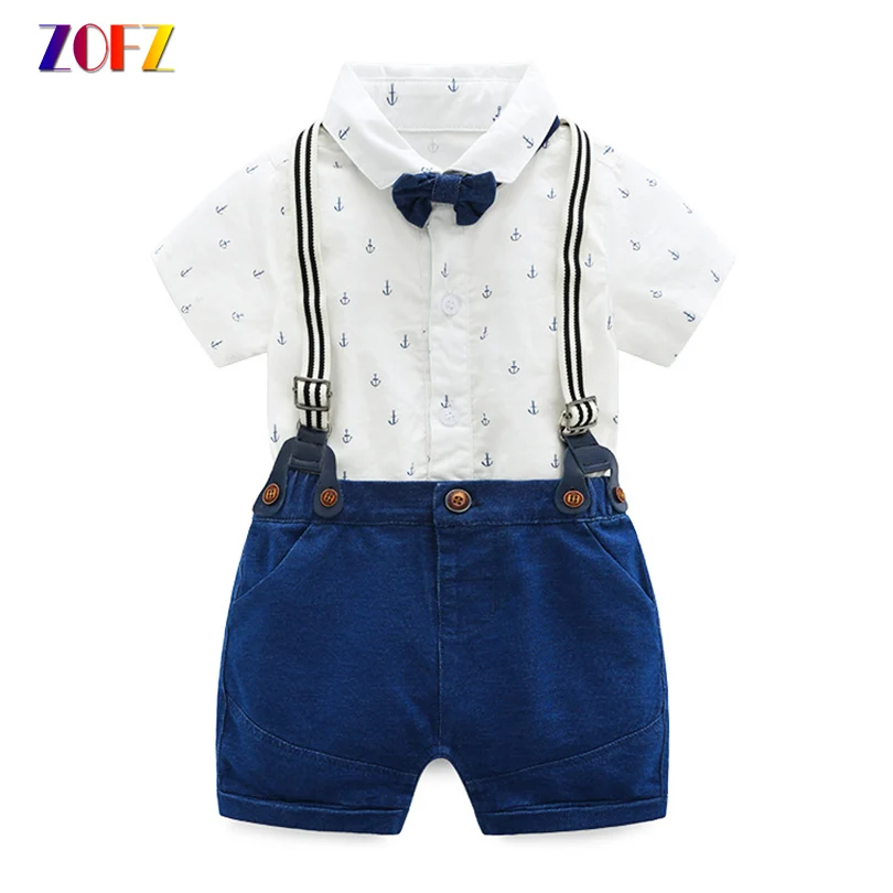 ZOFZ Baby Clothes Short Sleeve Printed Romper With Bow Tie and Denim ...