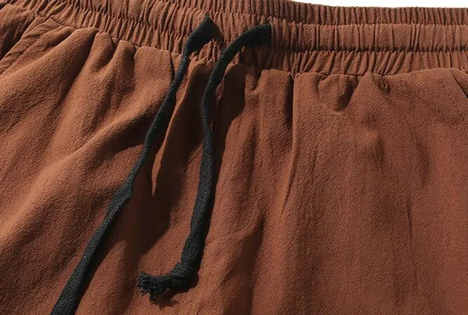 Натуральные Летние Осенние хлопковые льняные брюки-шаровары длиной до щиколотки с эластичной резинкой на талии для мужчин горячая Распродажа эластичные брюки плюс размер 6XL брюки