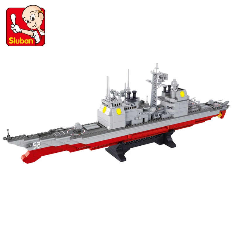 Sluban Building Block WW2 военный катер Cruiser 883 шт. Развивающие игрушки Кирпичи мальчик не коробочный