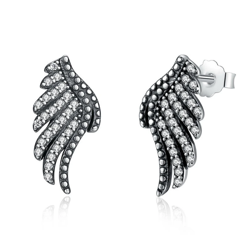 

925 Sterling Silver Feathers Phoenix-Wing Stud Earrings