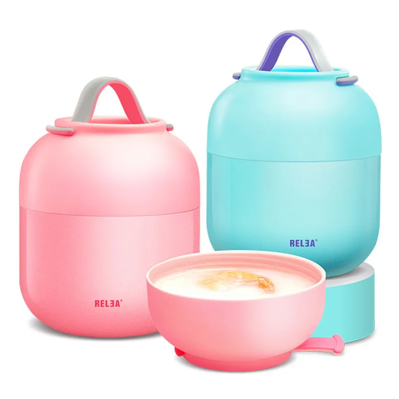 

Hot sale Bpa-free double layer Thermal Insulation Braised pot Portable student office baby Lunch Container lunch-box With Spoons