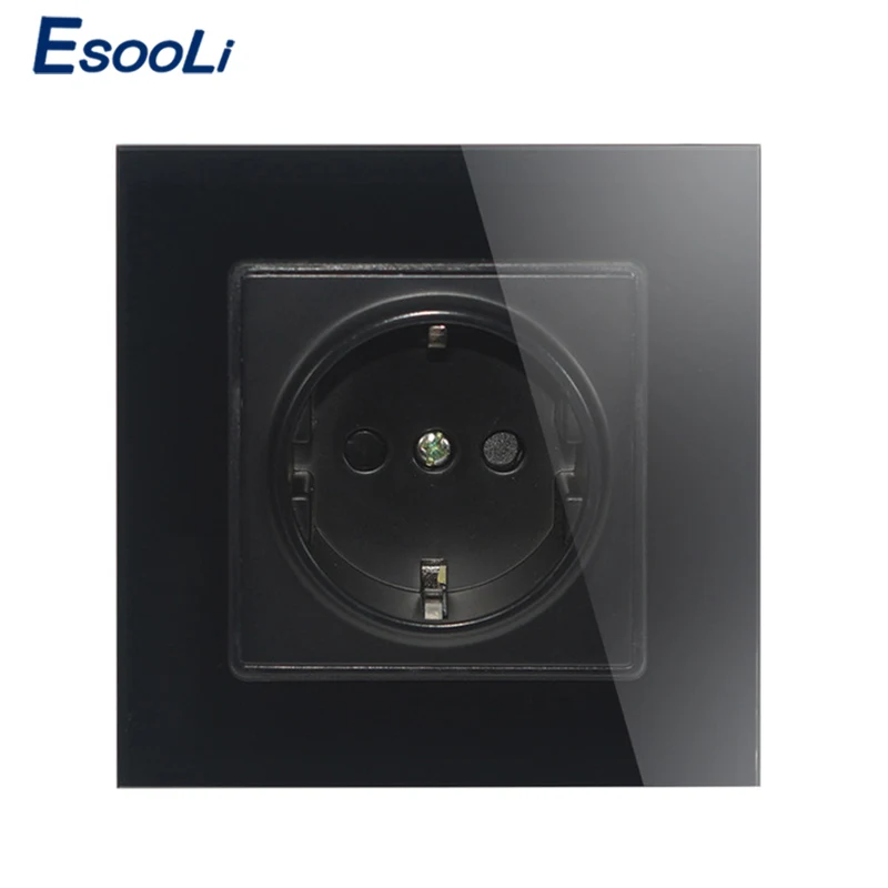 

Esooli Wall Crystal Glass Panel Power Socket Plug Grounded, 16A EU Standard Electrical Outlet 86mm * 86mm
