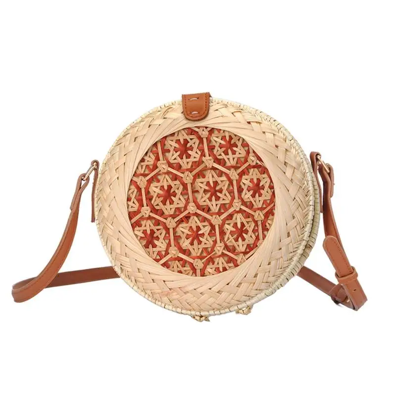 

Rattan Made Hand-braided Messenger Bag Natural Fashion Beach Round Rattan Straw Braided Bags For Women Brand New