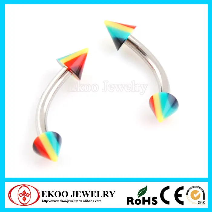 

Acrylic Body Piercing Rainbow Spike Eyebrow Ring 1.2*8*3mm Curved Barbell Lot of 100pcs