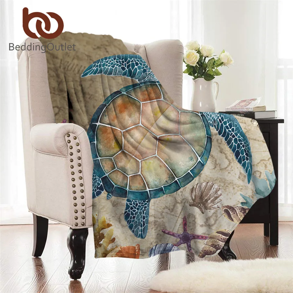 BeddingOutlet Tortoise Flannel Blanket Sea Turtle Coral Fleece Blanket