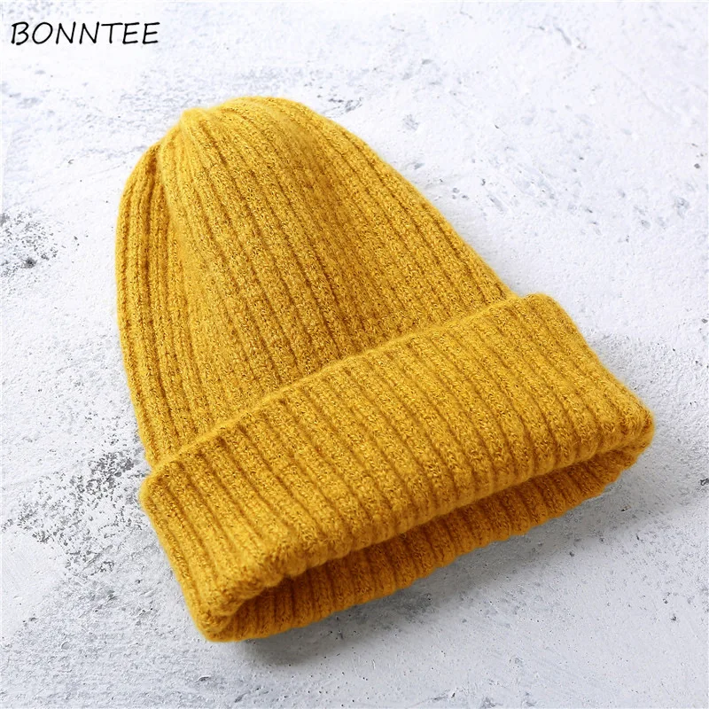 Beanies Women Solid Knitted Casual Warm Skullies Korean Style Elegant Student Hats Chic Womens Lovely Caps Autumn Winter Fashion