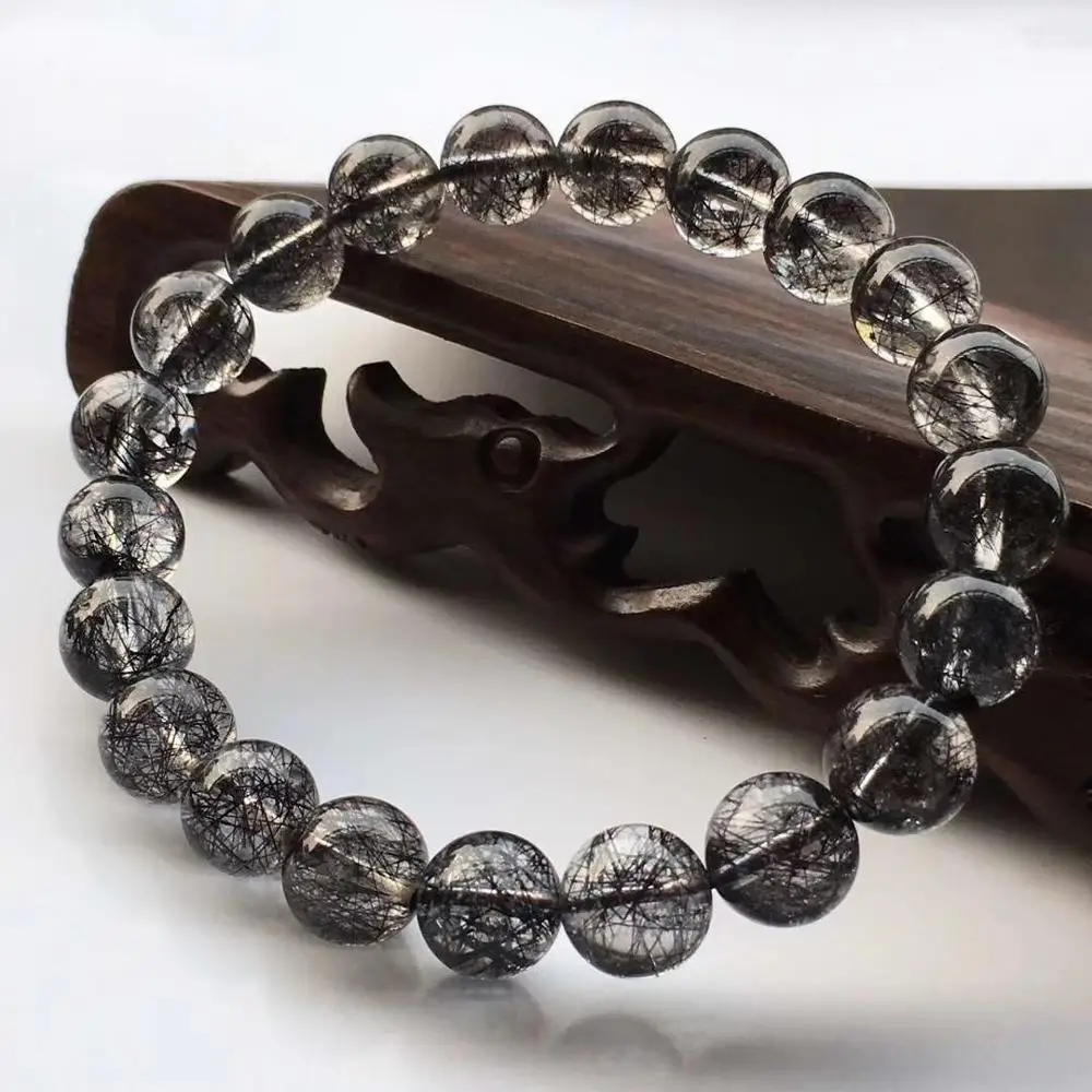 

9mm Natural Black Hair Rutilated Quartz Bracelet From Brazil For Women Men Round Beads Crsytal Fashion Bracelet Jewelry AAAAA