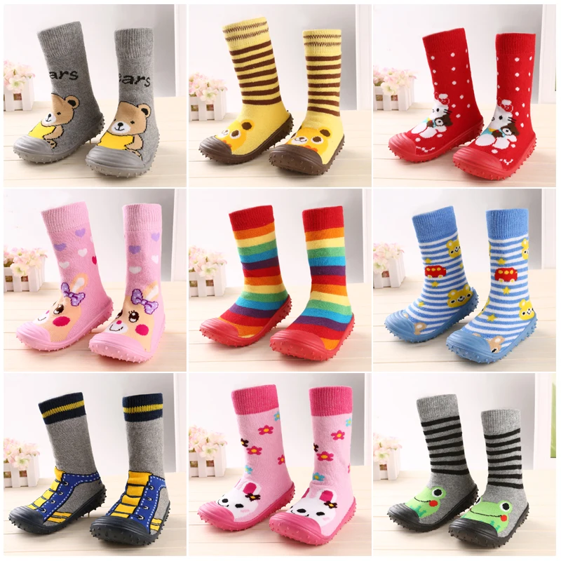 2017 Newest Non Slip Baby Socks Fashion Cartoon Stripe Flower