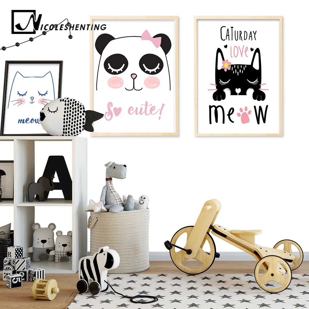 Lucu Kucing Panda Wall Art Canvas Gambar Poster Dan Mencetak Kartun
