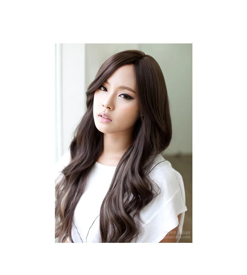 Best full lace synthetic wigs for women long curly realistic natural hair with oblique bangs cheap female wig +Free gift cap |