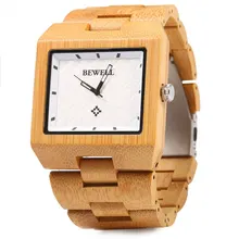 Bewell Madera Reloj Hombre Reloj de Pulsera de Moda, Banda de madera Rectángulo Marcado Relojes Analógicos, Resistente Al agua Relojes Casuales