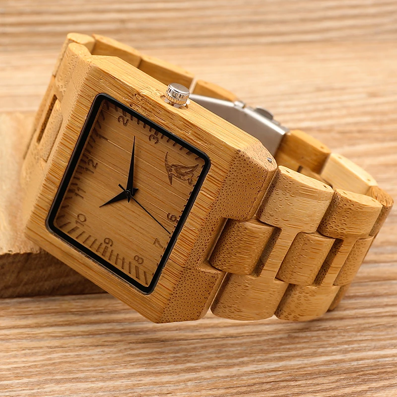 BOBO BIRD L-L22 Fashion Men Square Bamboo Wooden Watches with BOBO BIRD Pattern on the Dial Face Uomo Orologio in paper box