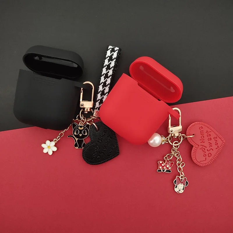 

Cute Mickey Decorative Silicone Case for Apple Airpods Accessories Bluetooth Earphone Air pod Protective Cover Minnie Key Ring