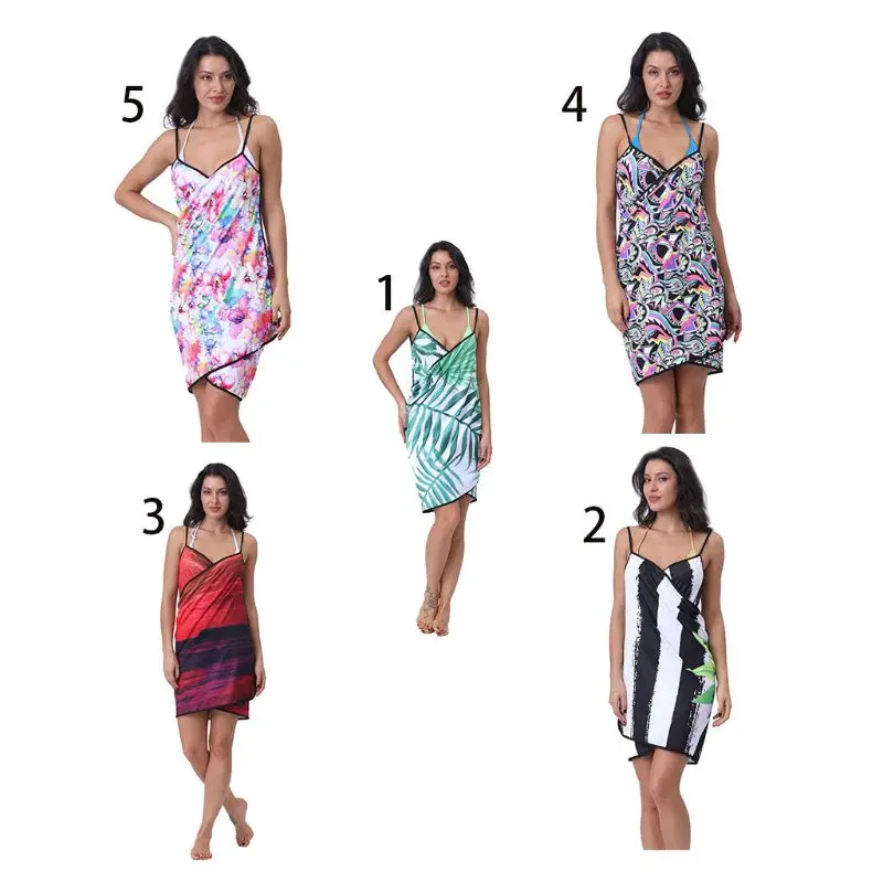 Wearable Bath Towel Dress Deep V Quick Dry Sling Bath Skirt for Swimming Beach