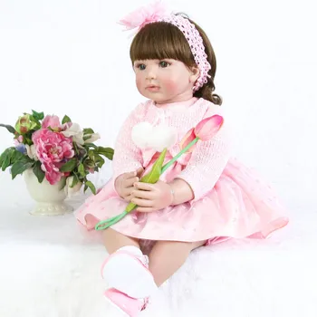 

Realistic Newborn About 24" 60cm Handmade Lifelike Newborn Baby Doll Reborn Soft Silicone Vinyl Hair Rooted Gift for Girl